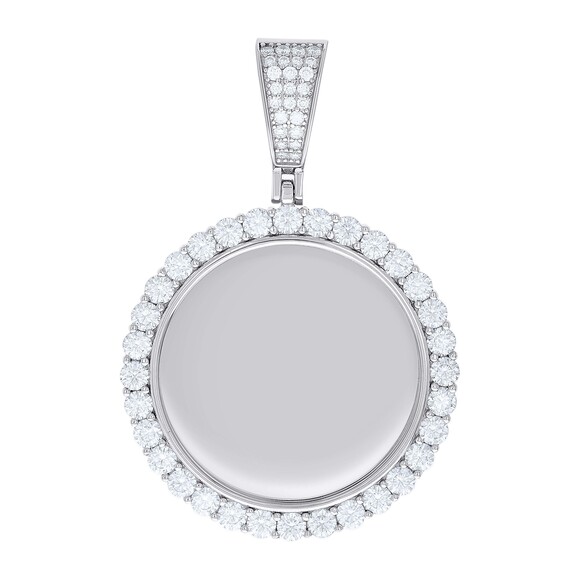 925 Sterling Silver Unisex Round Moissanite Memory Picture Frame Charm Pendant